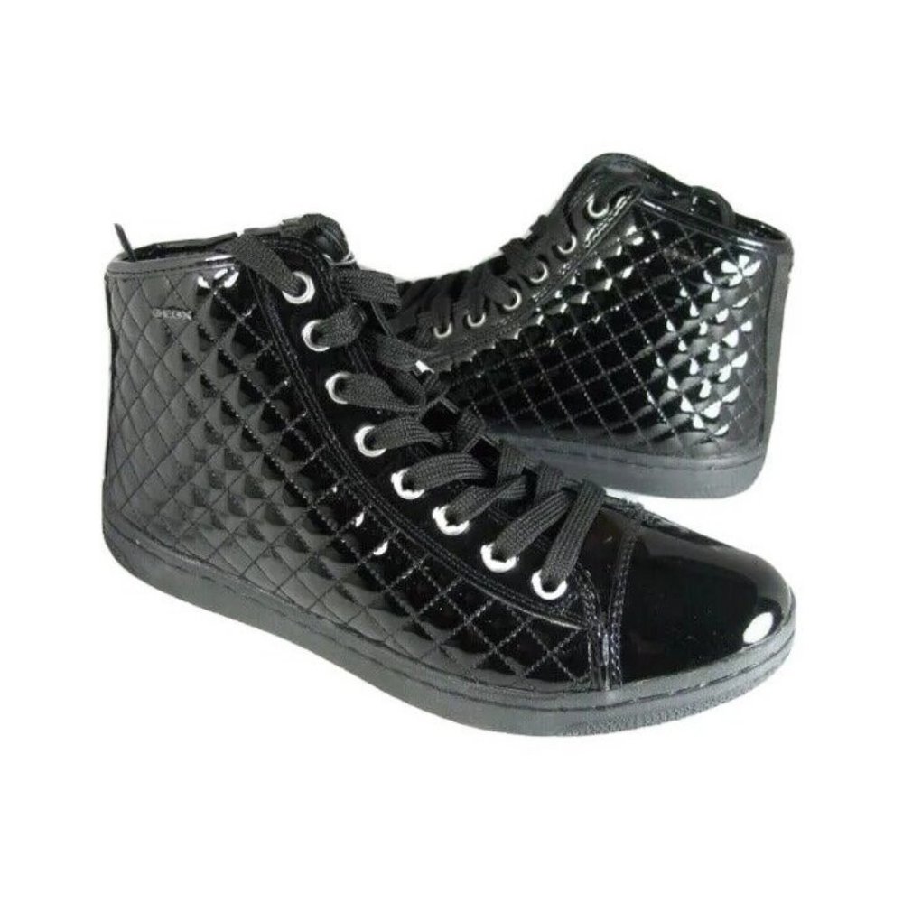 Juniors GEOX Girls Sneakers black High top quilted patent leather sz Y 6.5 new